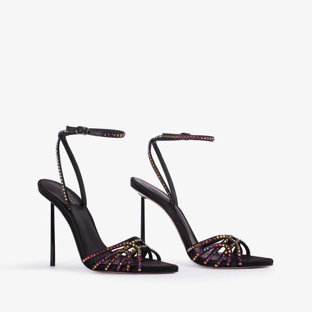 Le Silla Sandalo gioiello raso nero con Cristalli iridescenti Acquista Ora