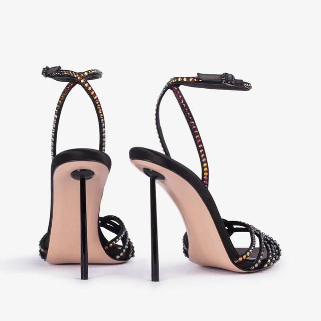 Le Silla Sandalo gioiello raso nero con Cristalli iridescenti Acquista Ora