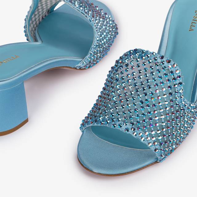 Le Silla Sandalo mule gioiello rete azzurro cielo con Cristalli Offerta