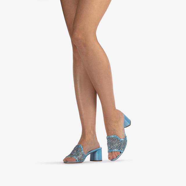 Le Silla Sandalo mule gioiello rete azzurro cielo con Cristalli Offerta