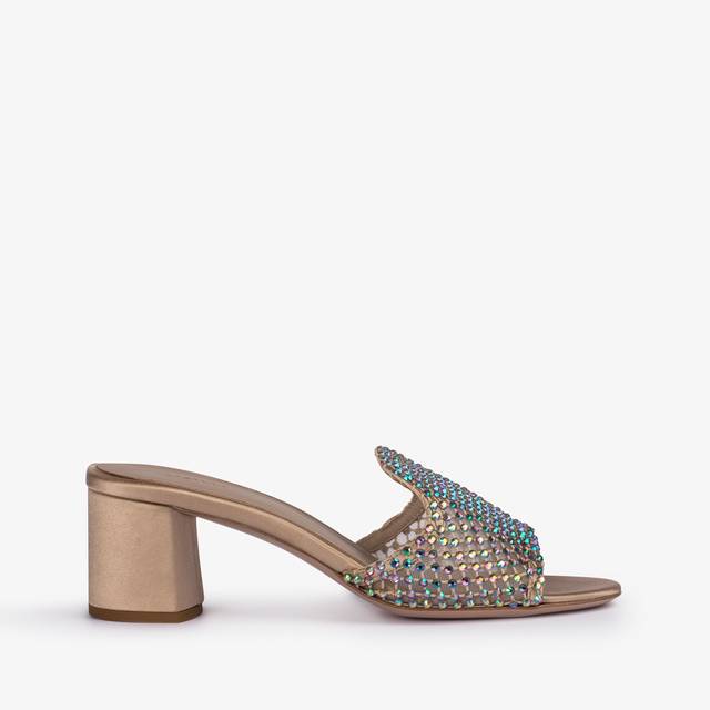 Le Silla Sandalo mule gioiello rete oro con Cristalli iridescenti Online