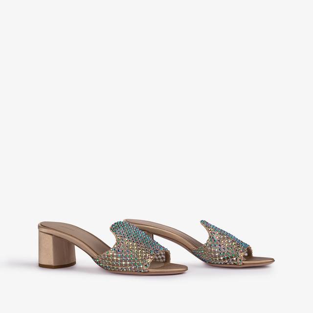 Le Silla Sandalo mule gioiello rete oro con Cristalli iridescenti Online