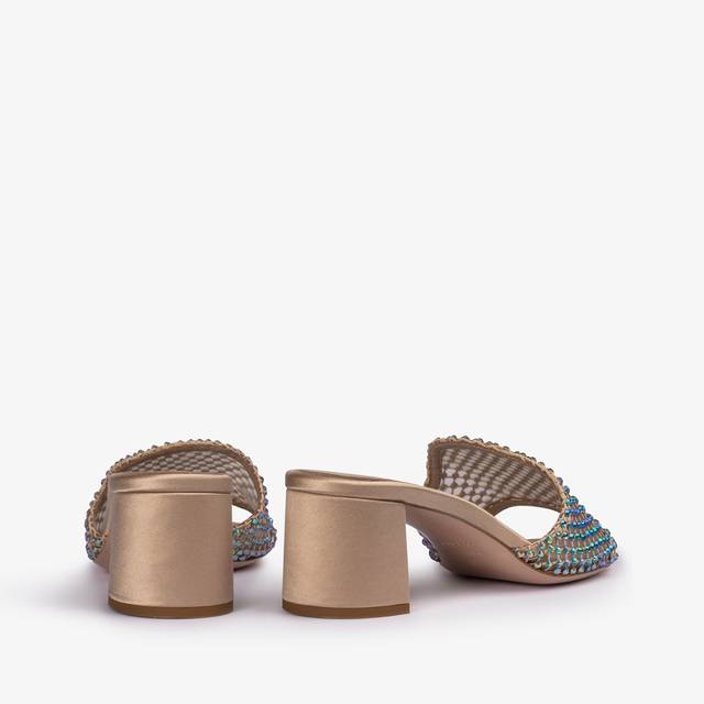 Le Silla Sandalo mule gioiello rete oro con Cristalli iridescenti Online