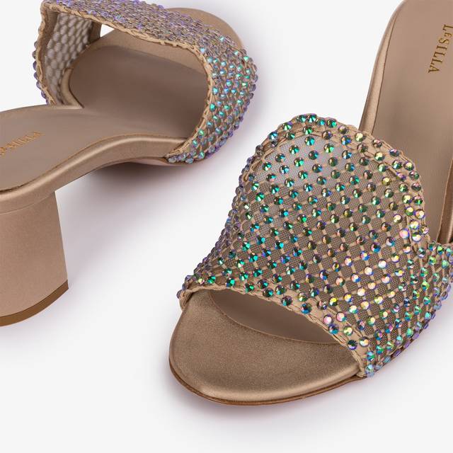 Le Silla Sandalo mule gioiello rete oro con Cristalli iridescenti Online