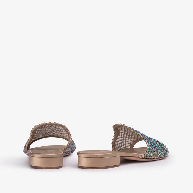 Le Silla Sandalo mule gioiello rete oro con Cristalli iridescenti Outlet