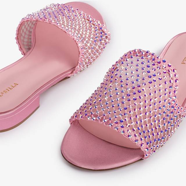 Le Silla Sandalo mule gioiello rete rosa dea con Cristalli In Vendita