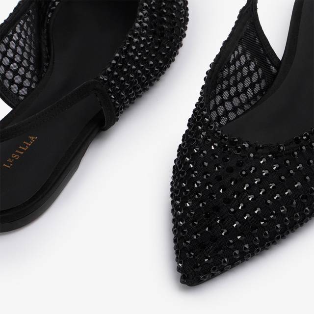 Le Silla Slingback gioiello rete nera jet e Cristalli Vendite Flash