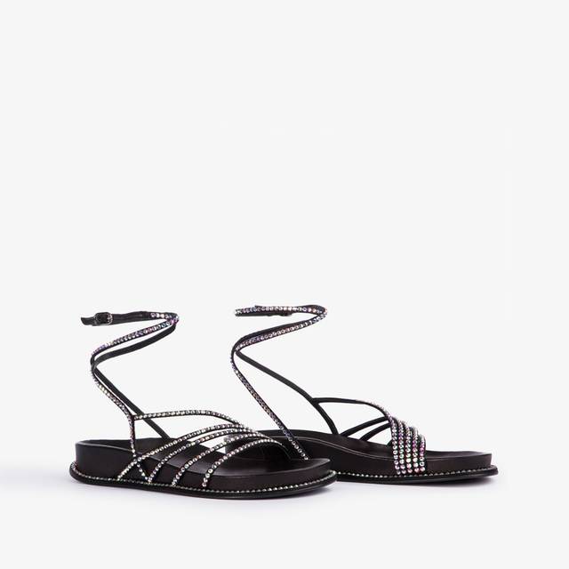 Le Silla Sandalo con plateau raso nero e Cristalli Sconto di tempo limitato