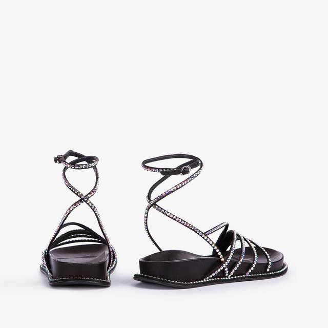 Le Silla Sandalo con plateau raso nero e Cristalli Sconto di tempo limitato