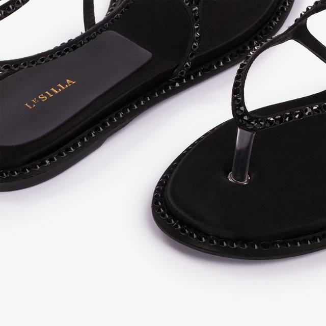 Le Silla Sandalo raso nero jet con Cristalli Negozio online di fabbrica