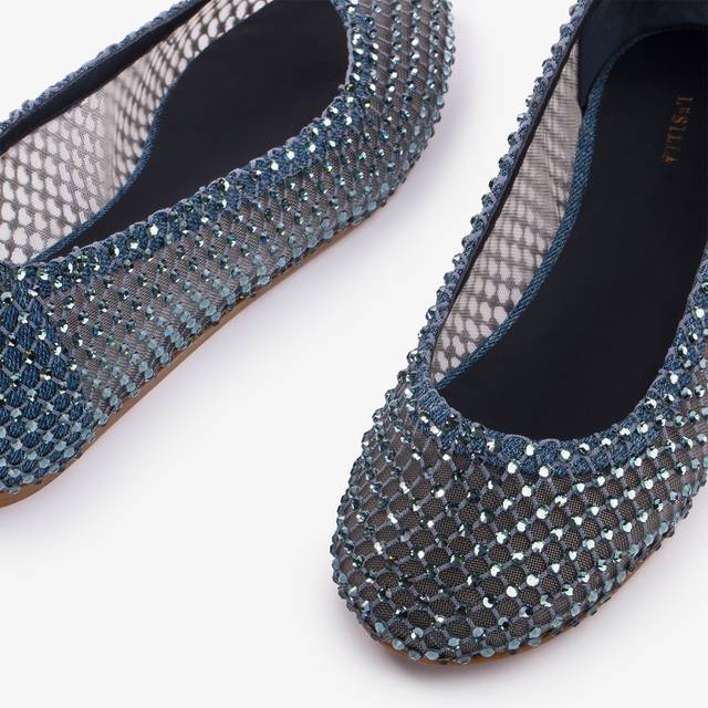Le Silla Ballerina gioiello rete denim blu con Cristalli Flash Sale