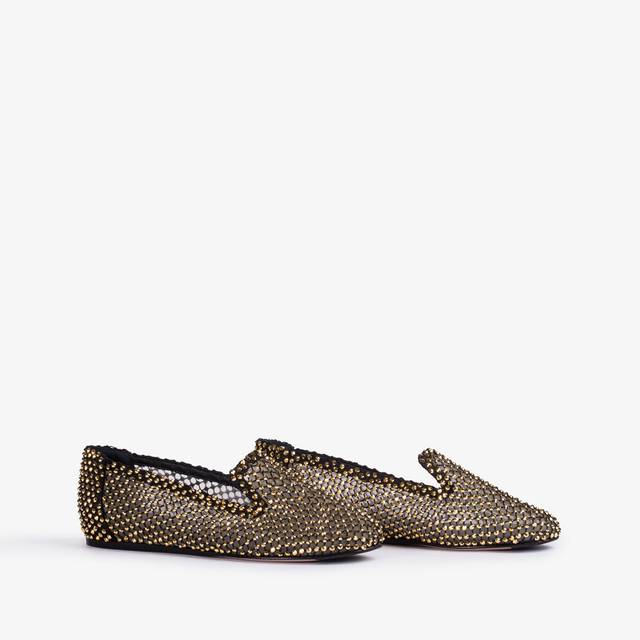 Le Silla Slipper gioiello rete nera e Cristalli oro Fornitura limitata