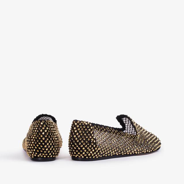 Le Silla Slipper gioiello rete nera e Cristalli oro Fornitura limitata
