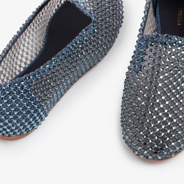 Le Silla Slipper gioiello rete blu denim e Cristalli Offerta esclusiva