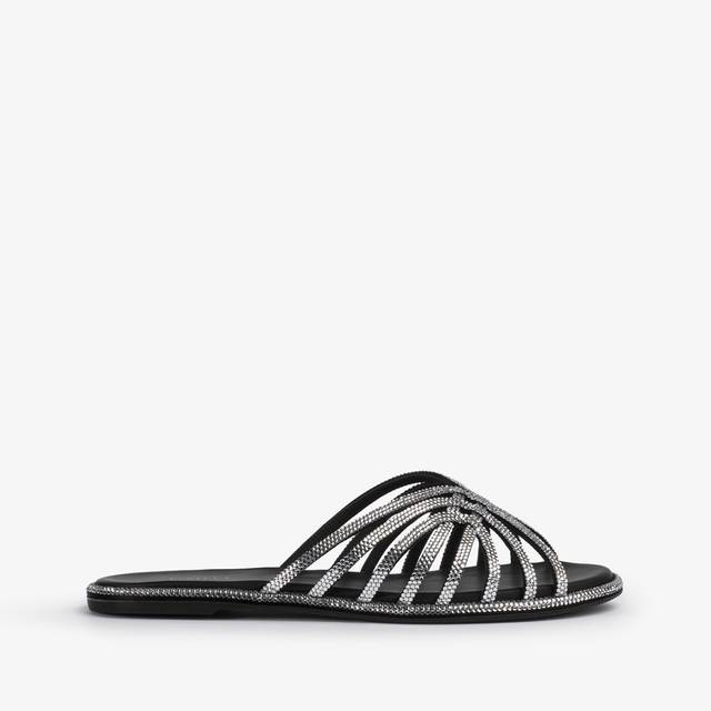 Le Silla Sandalo raso nero con Cristalli argento Offerta Anniversario