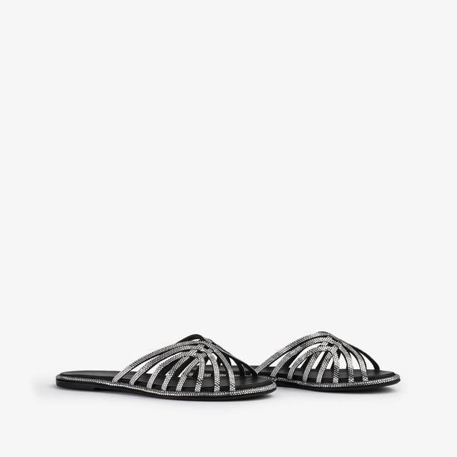 Le Silla Sandalo raso nero con Cristalli argento Offerta Anniversario