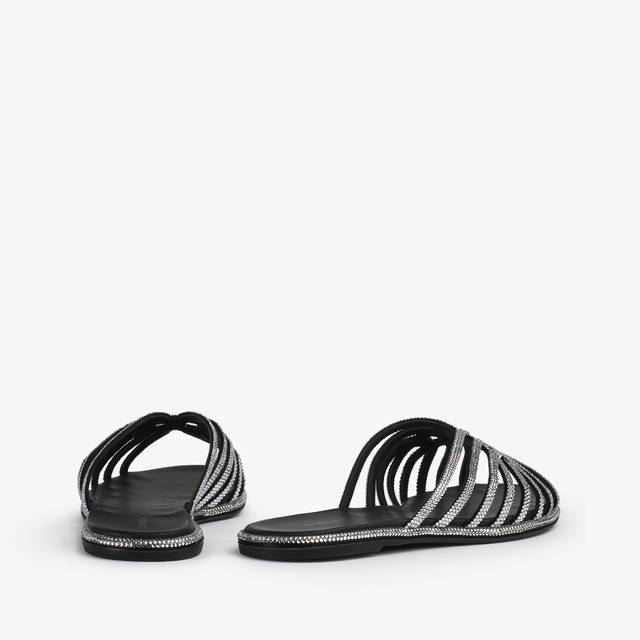 Le Silla Sandalo raso nero con Cristalli argento Offerta Anniversario