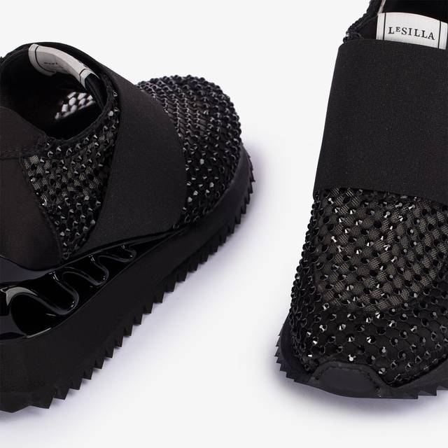 Le Silla Scarpa running raso, rete e Cristalli nero jet Bestseller