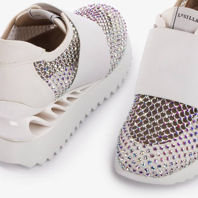 Le Silla Scarpa running denim, rete bianca carta e Cristalli Prezzo basso