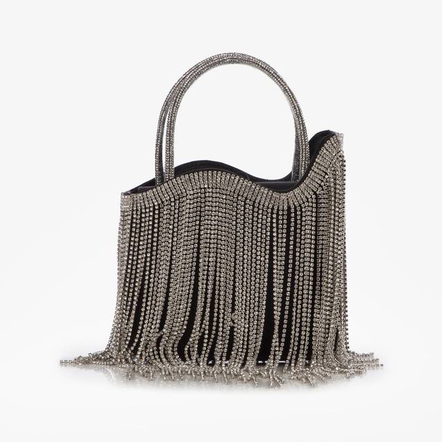 Le Silla Mini bag raso nero con frange argento Offerta speciale della fabbrica