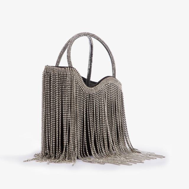 Le Silla Mini bag raso nero con frange argento Offerta speciale della fabbrica