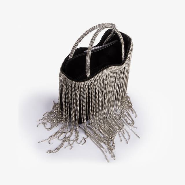 Le Silla Mini bag raso nero con frange argento Offerta speciale della fabbrica