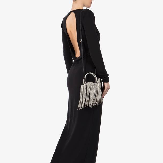 Le Silla Mini bag raso nero con frange argento Offerta speciale della fabbrica