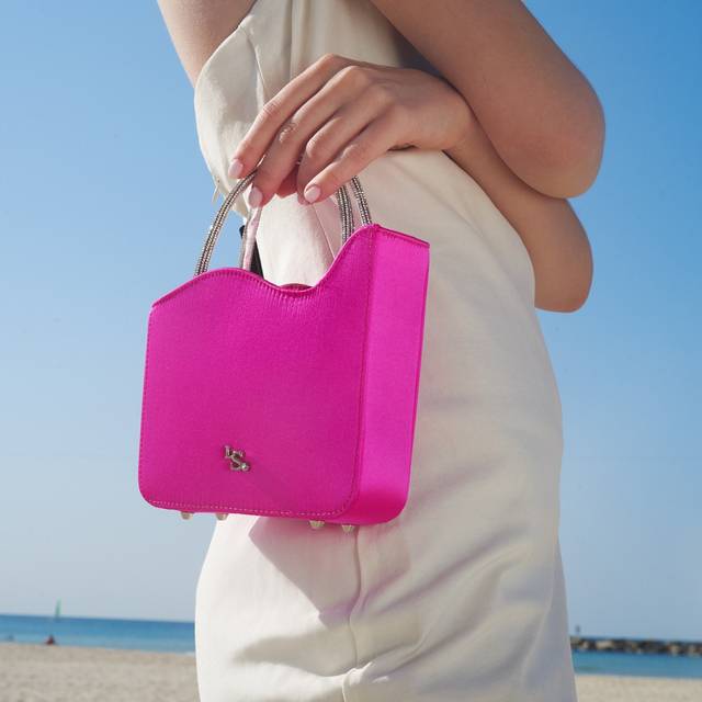 Le Silla Small bag raso fucsia bouganville e Cristalli Officina
