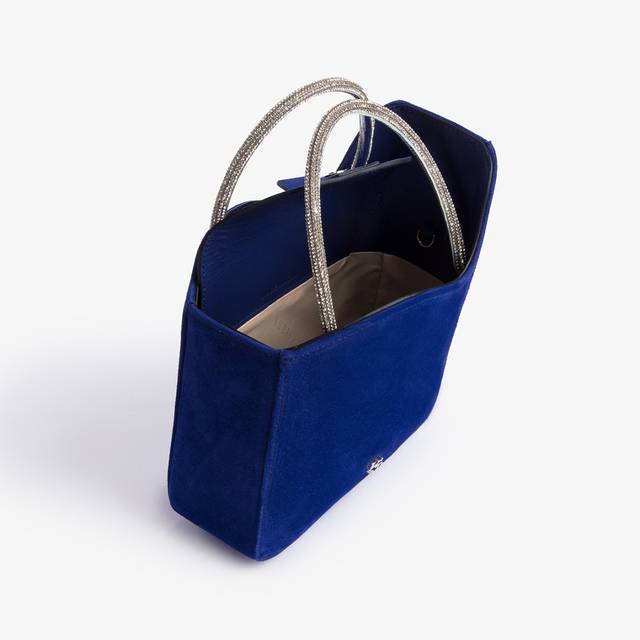 Le Silla Small bag camoscio blu lazuli e Cristalli Esporta salva