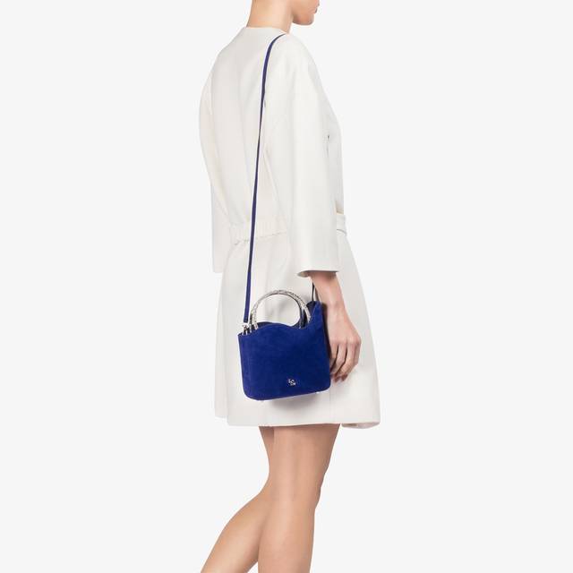 Le Silla Small bag camoscio blu lazuli e Cristalli Esporta salva