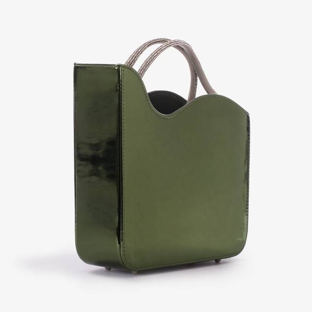 Le Silla Small bag metallizzata verde pirite e Cristalli Italia