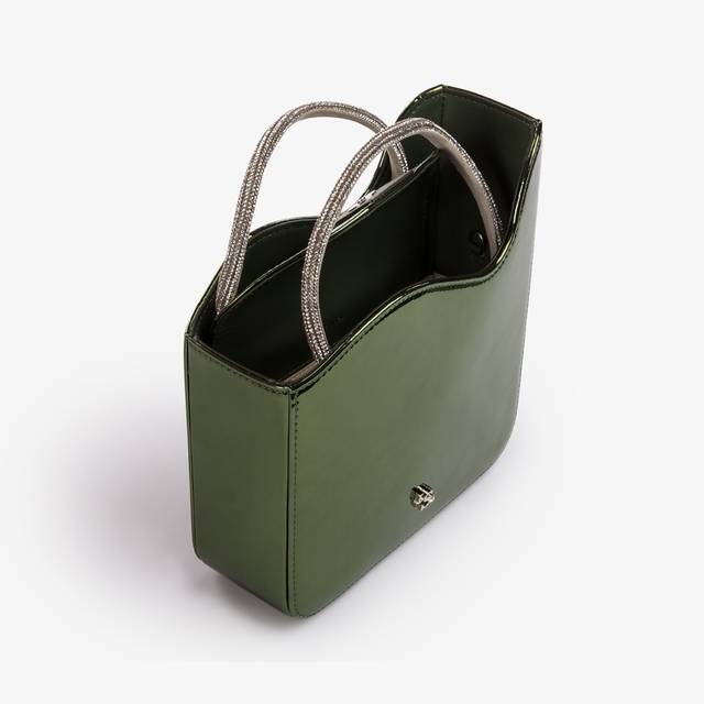 Le Silla Small bag metallizzata verde pirite e Cristalli Italia