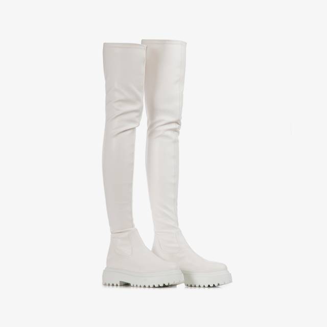 Le Silla Stivale sopra il ginocchio pelle vegan stretch bianco In Linea