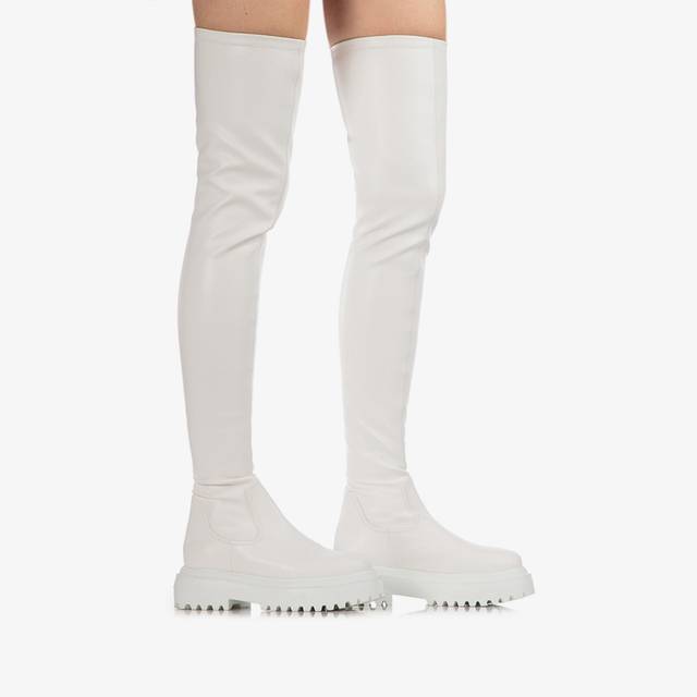 Le Silla Stivale sopra il ginocchio pelle vegan stretch bianco In Linea