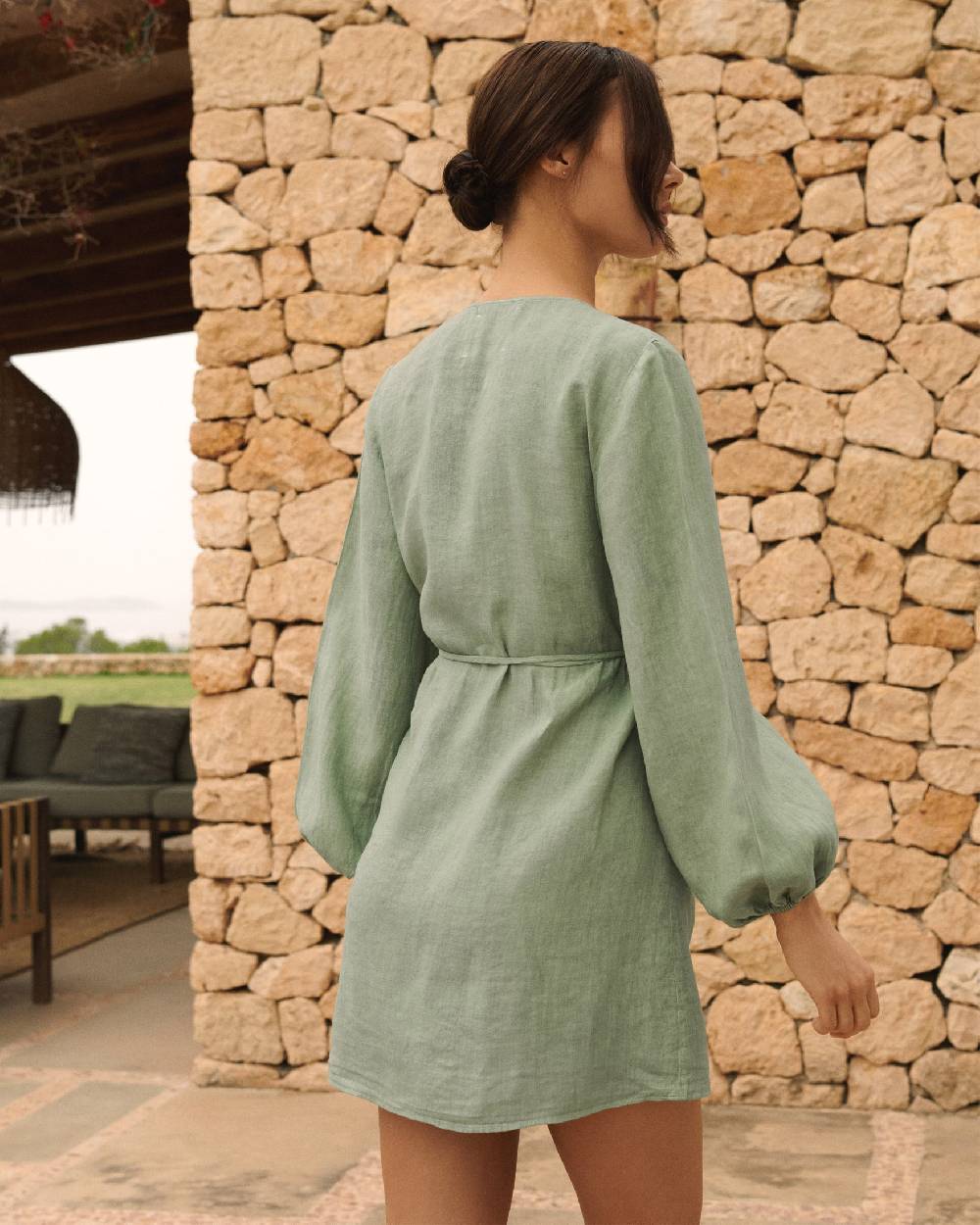 Manebí Linen Caracas Dress - Mineral Green Shopping Online