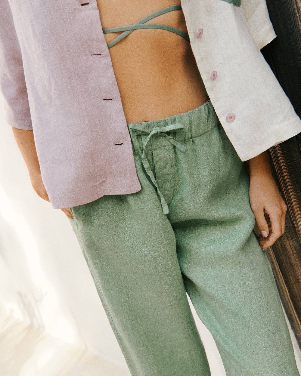 Manebí Linen Belem Trousers - Mineral Green Economico