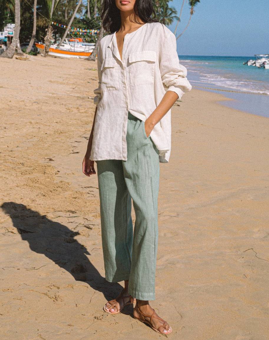 Manebí Linen Belem Trousers - Mineral Green Economico