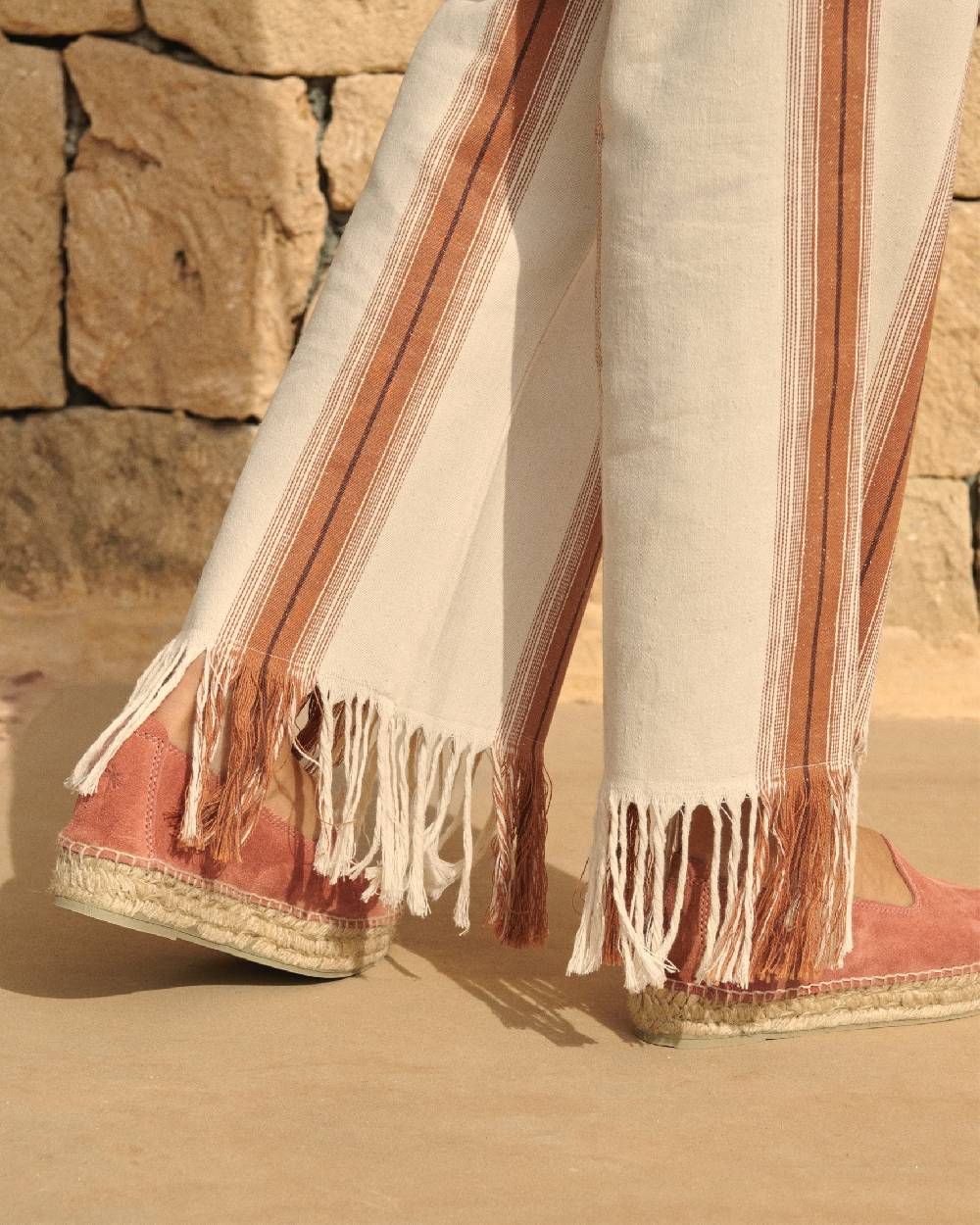 Manebí Cotton-Silk Blend Belem Trousers - Eggnog \u0026 Rust Stripes And Fringes Hotsell