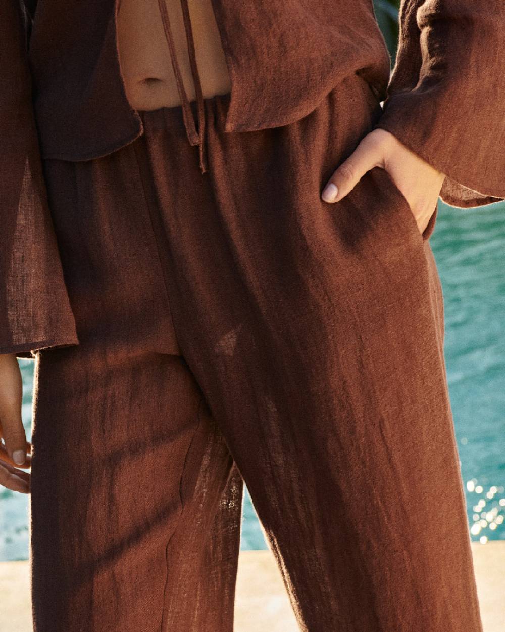 Manebí Linen Gauze Girona Trousers - Cocoa Negozio