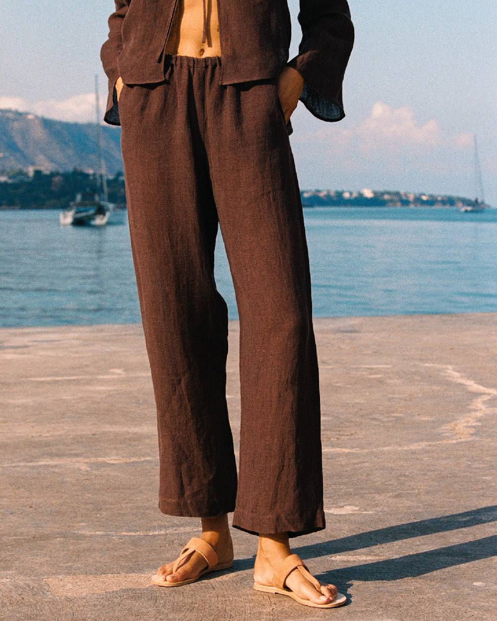Manebí Linen Gauze Girona Trousers - Cocoa Negozio