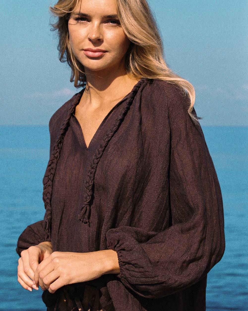 Manebí Linen Gauze Mykonos Shirt - Cocoa In Saldo