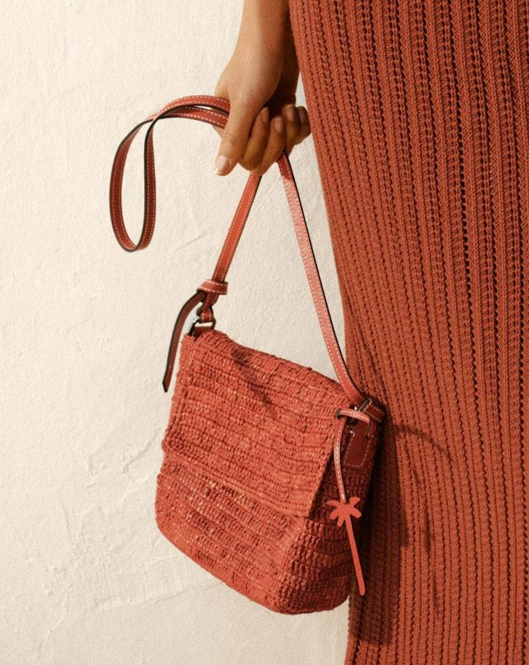 Manebí Raffia \u0026 Leather|Summer Night Bag Medium - Rust Vendita