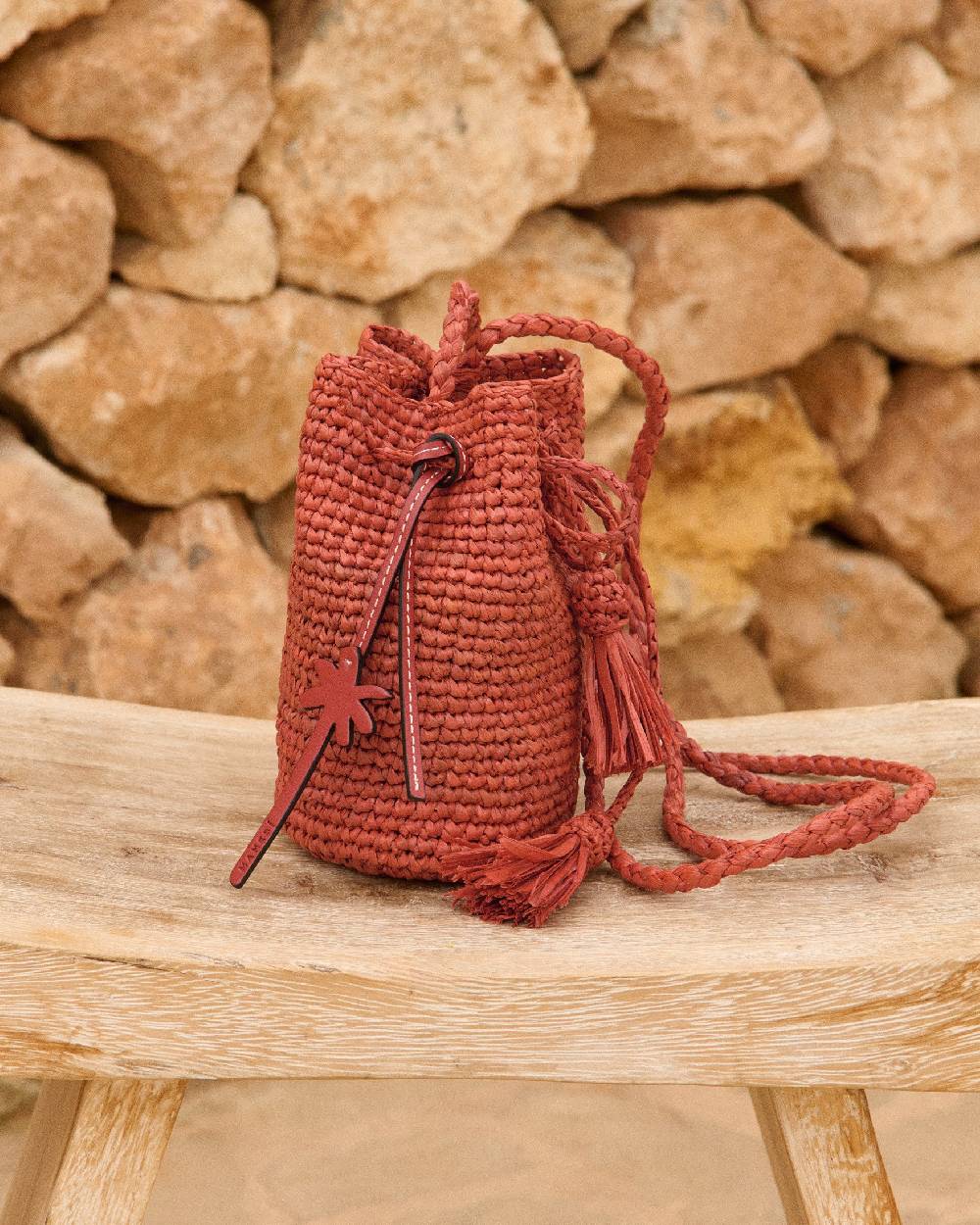 Manebí Raffia Beach Bucket Mini - Rust Pezzi Unici
