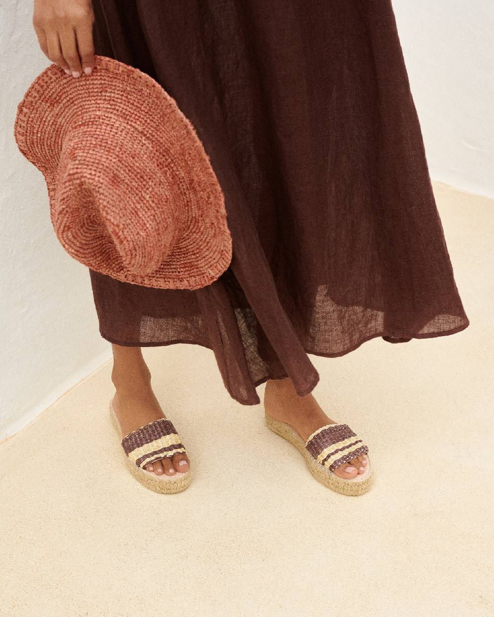 Manebí Raffia Panama Hat - Rust Negozi Online