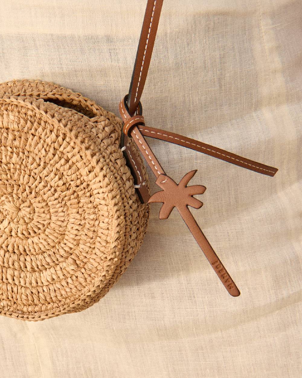 Manebí Raffia \u0026 Leather|Tamburine Bag Mini - Tan \u0026 Brown Promozione Limitata