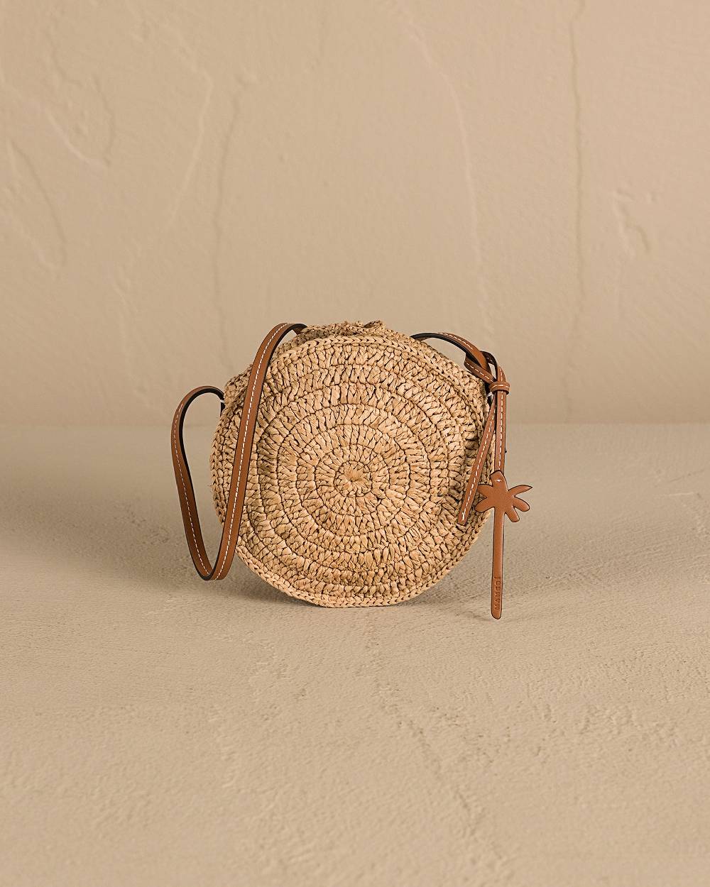 Manebí Raffia \u0026 Leather|Tamburine Bag Mini - Tan \u0026 Brown Promozione Limitata