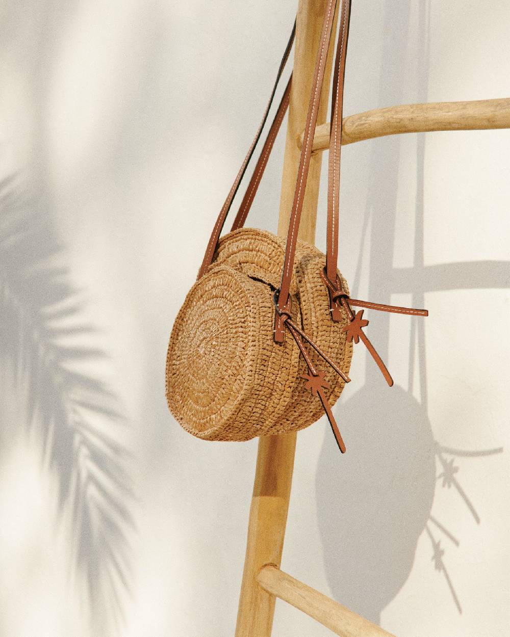 Manebí Raffia \u0026 Leather|Tamburine Bag Mini - Tan \u0026 Brown Promozione Limitata