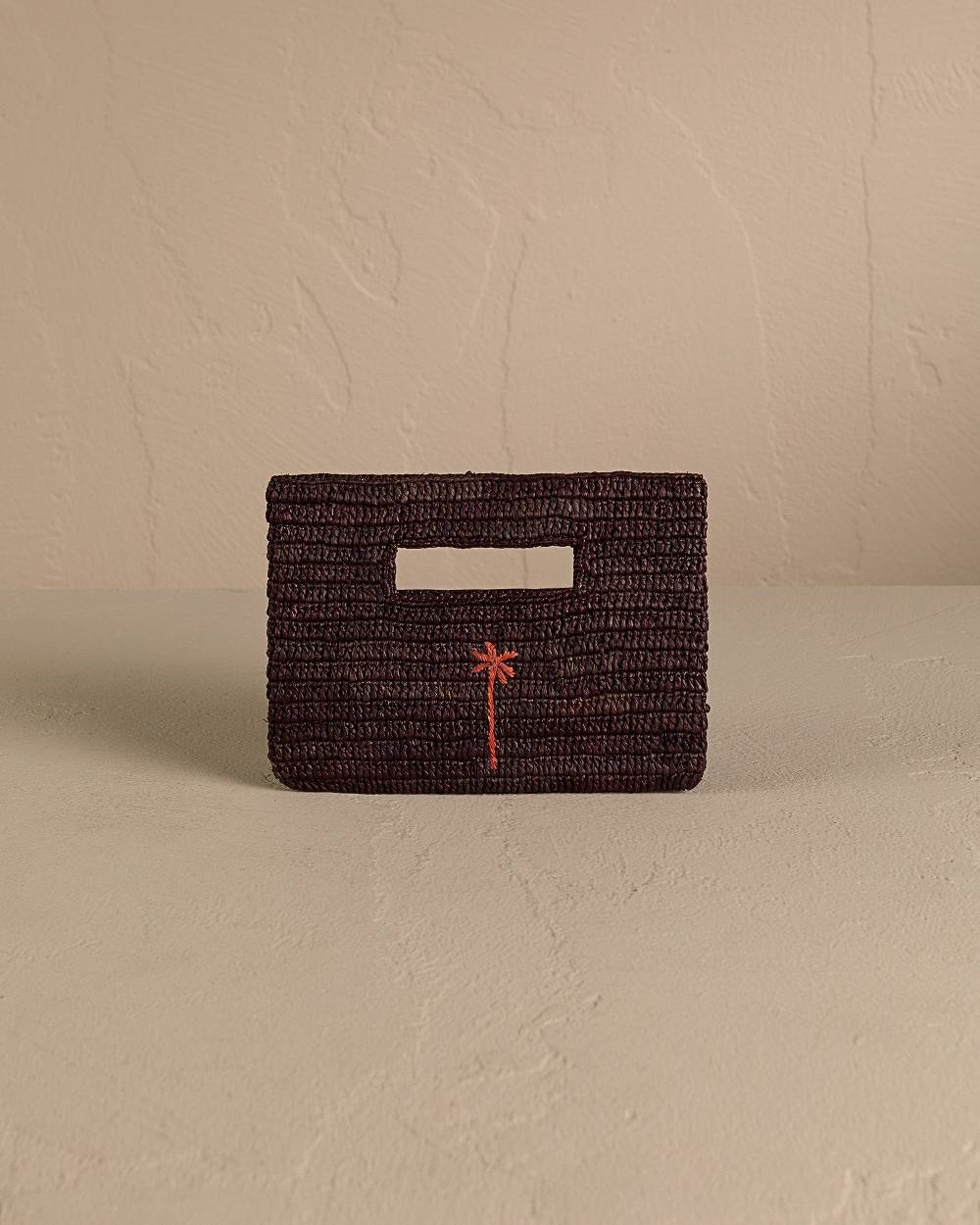 Manebí Raffia Handbag Mini - Chocolate With Rust Palm Prezzo Ridotto