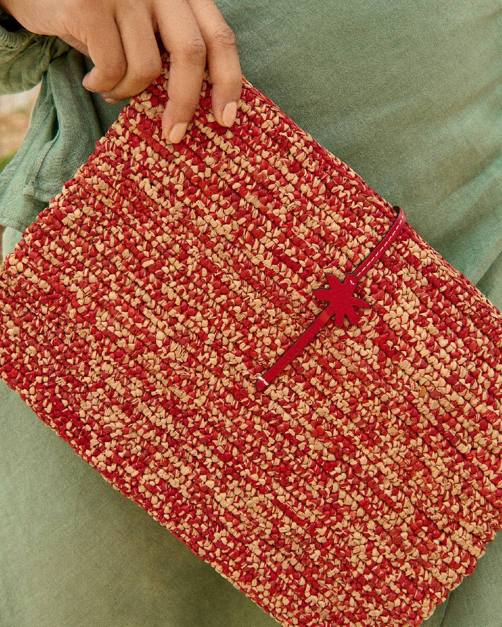 Manebí Raffia Clutch - Leather Palm Rust Tan Mélange \u0026 Rust Sottocosto