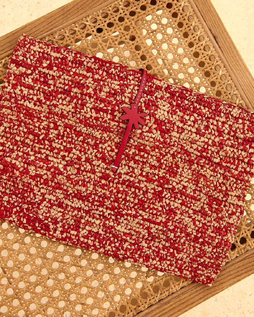 Manebí Raffia Clutch - Leather Palm Rust Tan Mélange \u0026 Rust Sottocosto